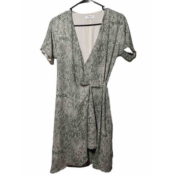 Aritzia Babaton Cream Gray Wallace Snake Print True Wrap Dress Short Sleeve XS - Picture 2 of 15